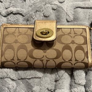 Coach Tan and Gold Signature Wallet